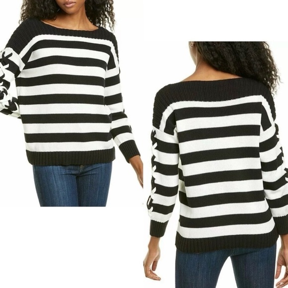 Cece Black Striped Long Sleeve Boat Neck Sweater - Picture 7 of 7